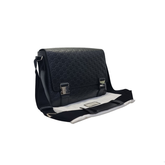 Gucci Signature Leather Messenger Bag Shw (Black)