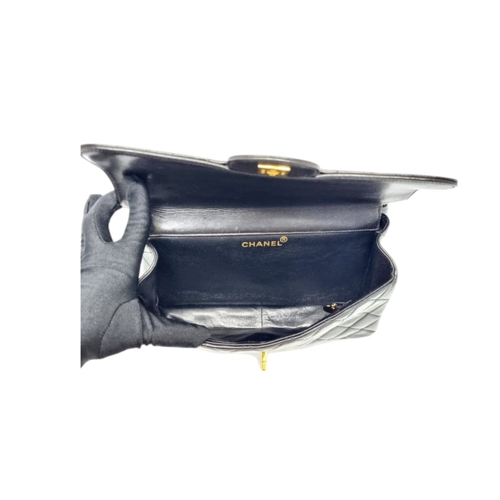 "RARE" Chanel Vintage Classic Double Sided Flap Medium Lambskin Ghw (Black)