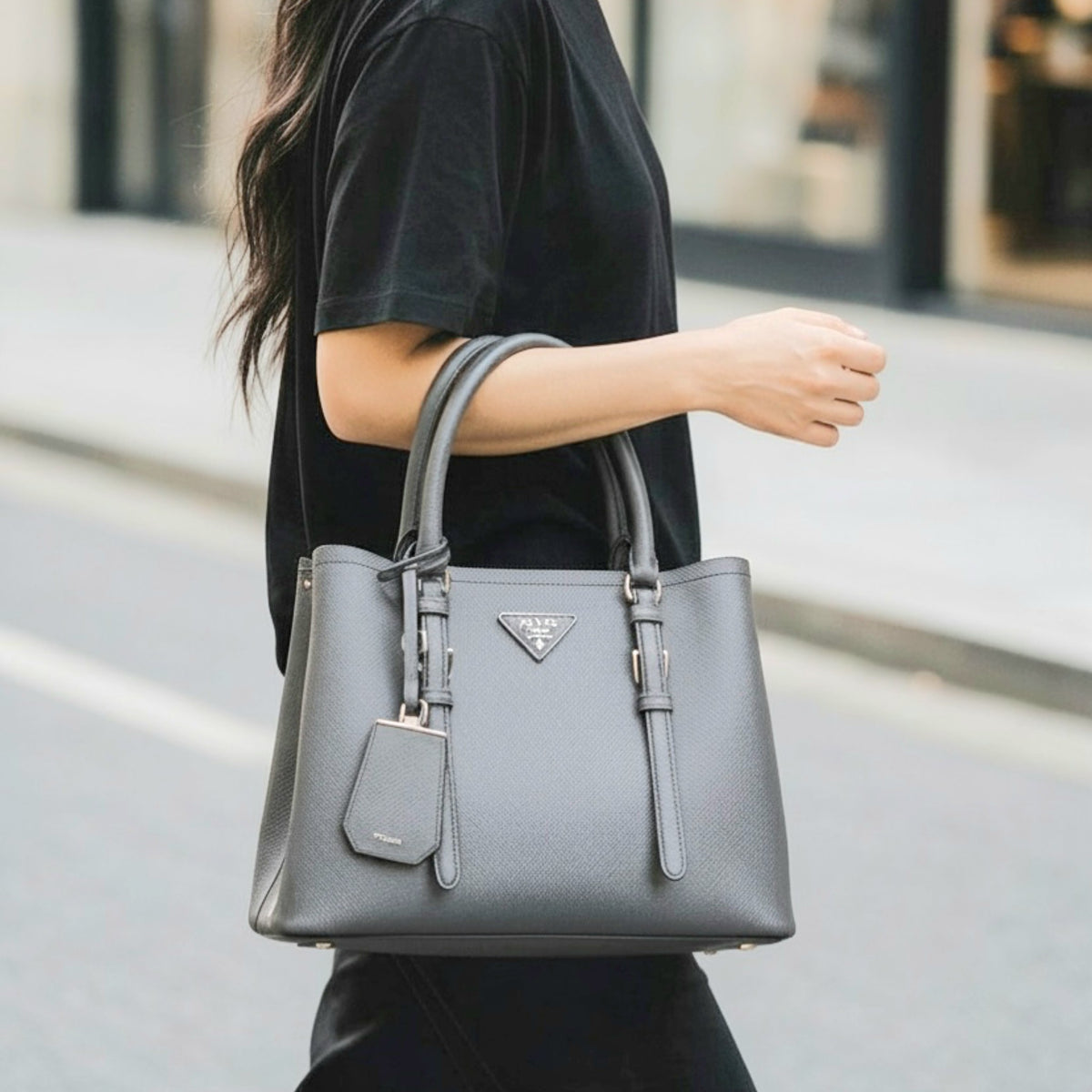Prada Saffiano Cuir Leather Tote Shw (Grey)