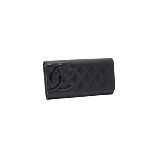 Chanel Cambon Ligne Long Wallet Quilted Lambskin Shw (Black)