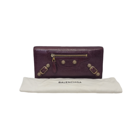 Balenciaga Bifold Continental Leather Long Wallet (Burgundy)