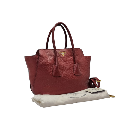 Prada BN2655 Vitello Daino Leather Tote Ghw (Burgundy/Rubino)