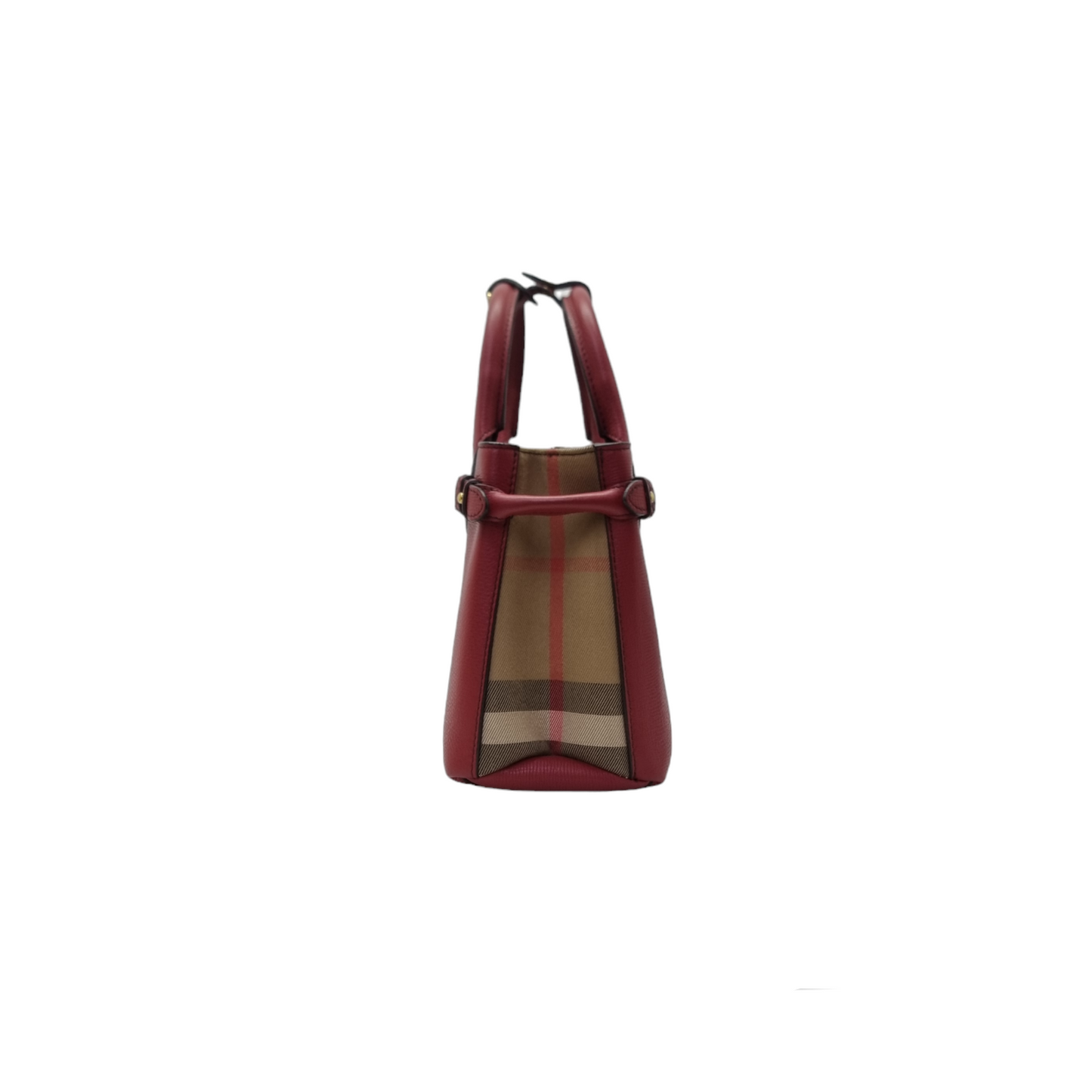Burberry Banner House Check Leather Small Tote Bag Ghw (Red)
