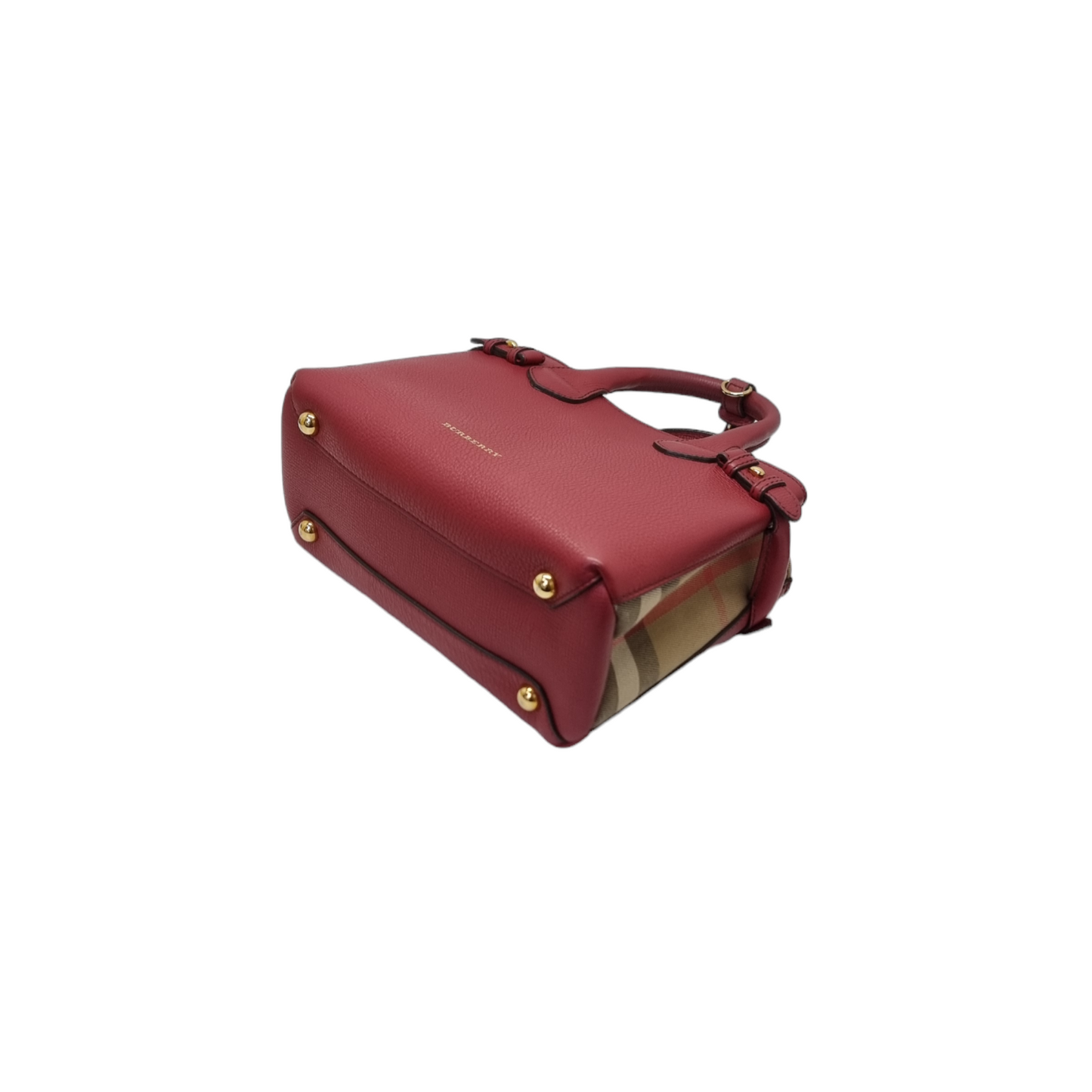 Burberry Banner House Check Leather Small Tote Bag Ghw (Red)