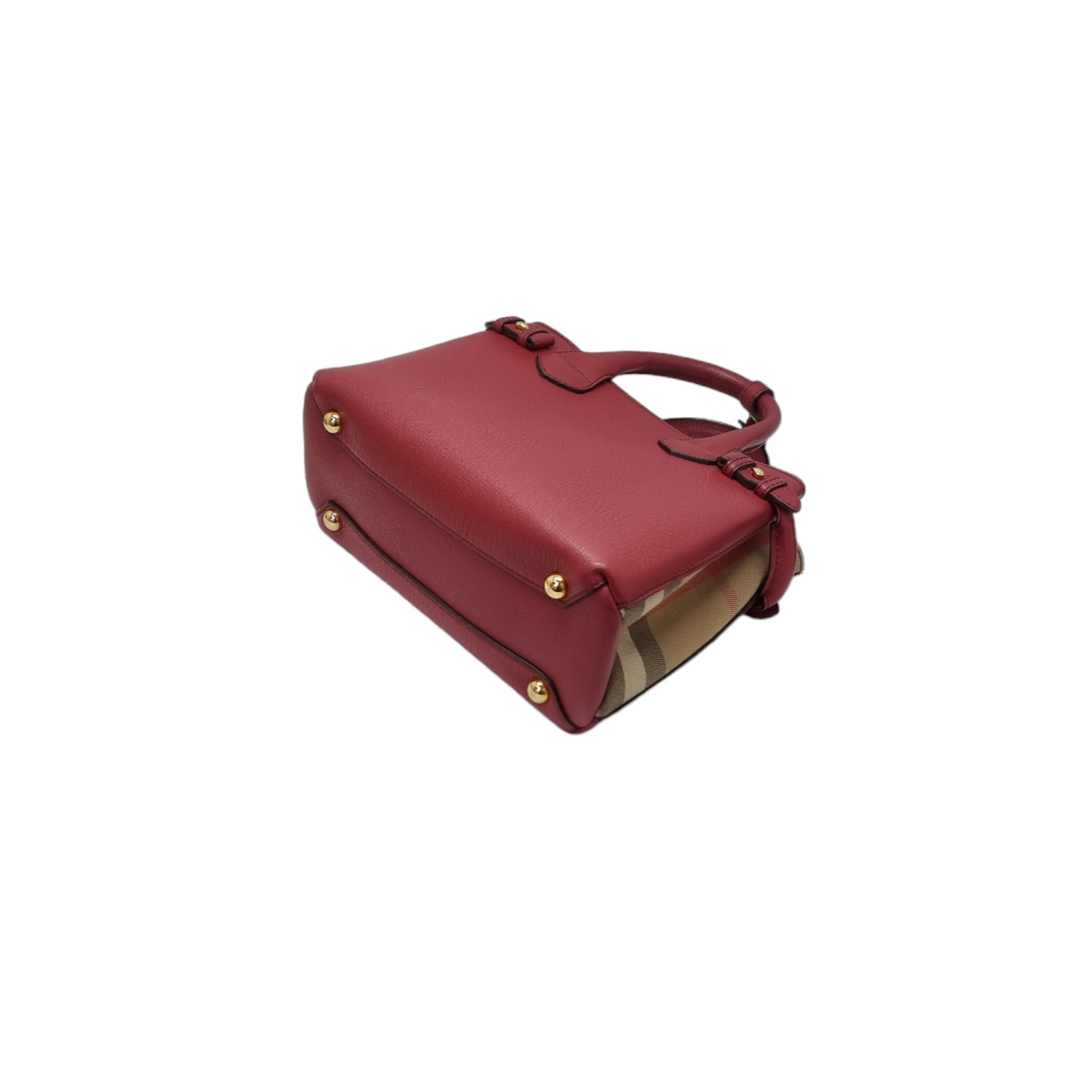 Burberry Banner House Check Leather Small Tote Bag Ghw (Red)