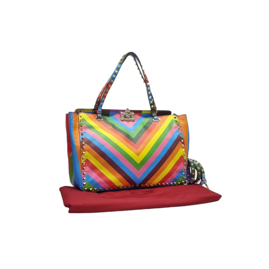 Valentino Garavani Rockstud Rainbow Printed Leather Tote Shw (Rainbow)