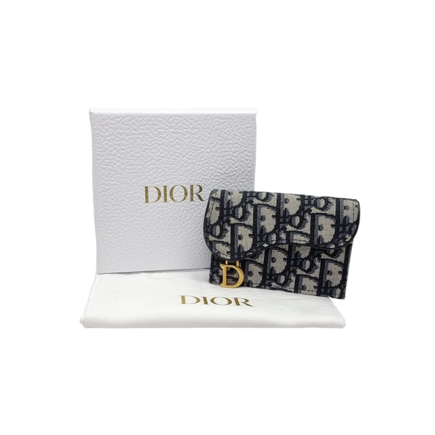 Christian Dior Saddle Bloom Card Holder Ghw (Blue Dior Oblique