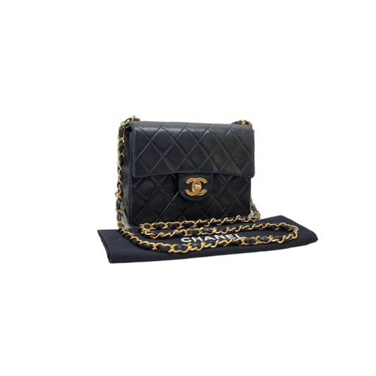 Chanel Classic Mini Flap Lambskin Leather Ghw (Black)