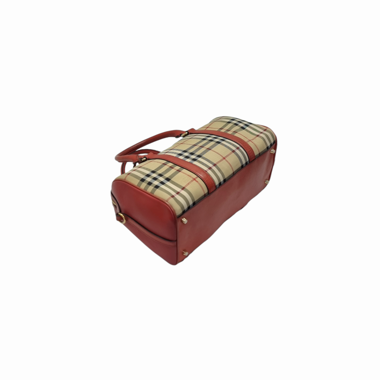 Burberry Alchester Medium Horseferry Check Canvas Boston Bag Ghw (Red)