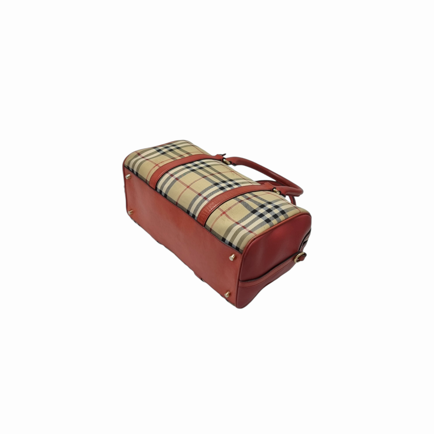 Burberry Alchester Medium Horseferry Check Canvas Boston Bag Ghw (Red)