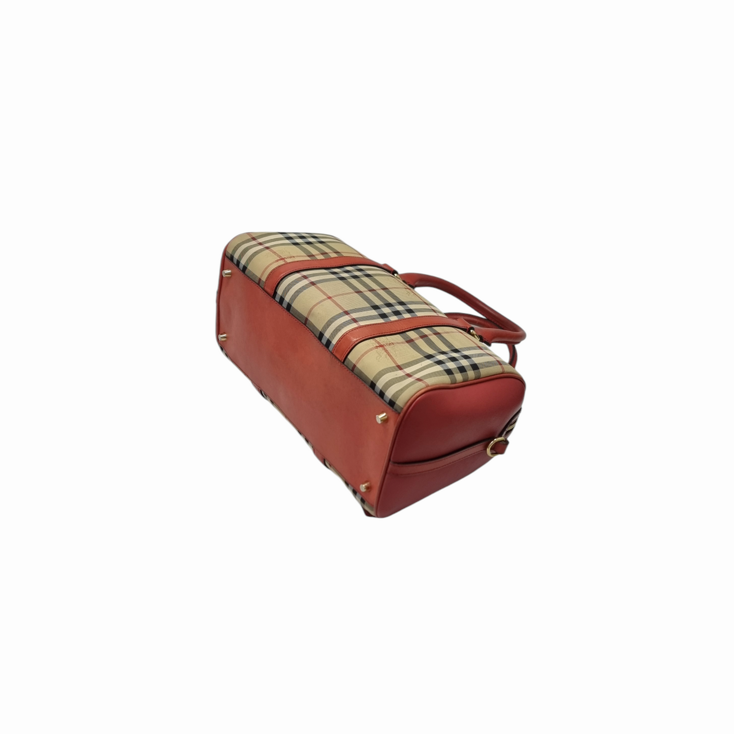 Burberry Alchester Medium Horseferry Check Canvas Boston Bag Ghw (Red)