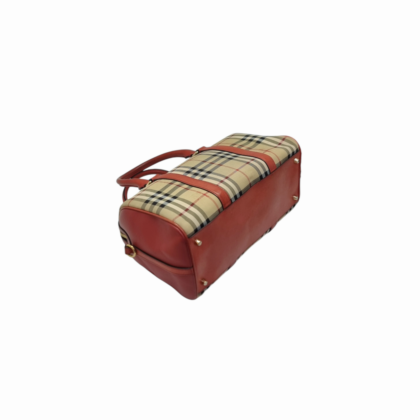 Burberry Alchester Medium Horseferry Check Canvas Boston Bag Ghw (Red)
