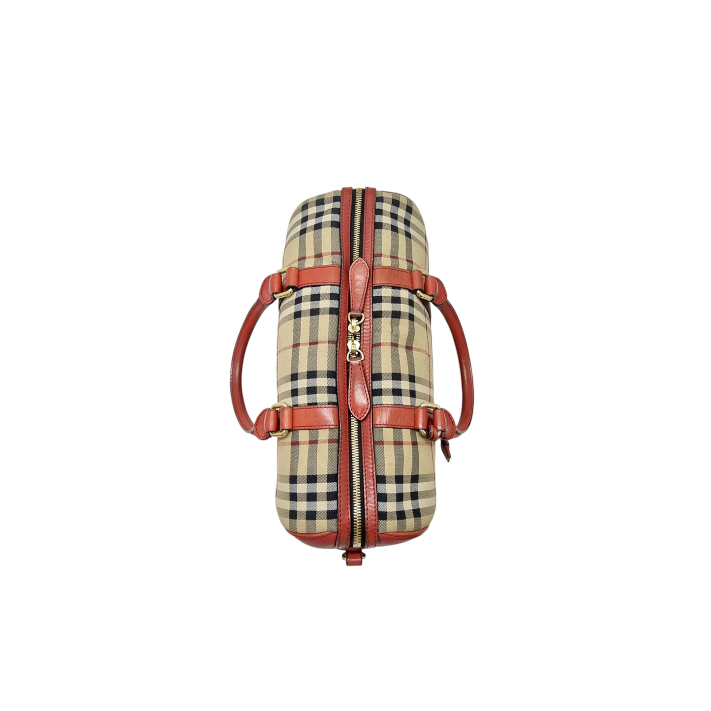 Burberry Alchester Medium Horseferry Check Canvas Boston Bag Ghw (Red)