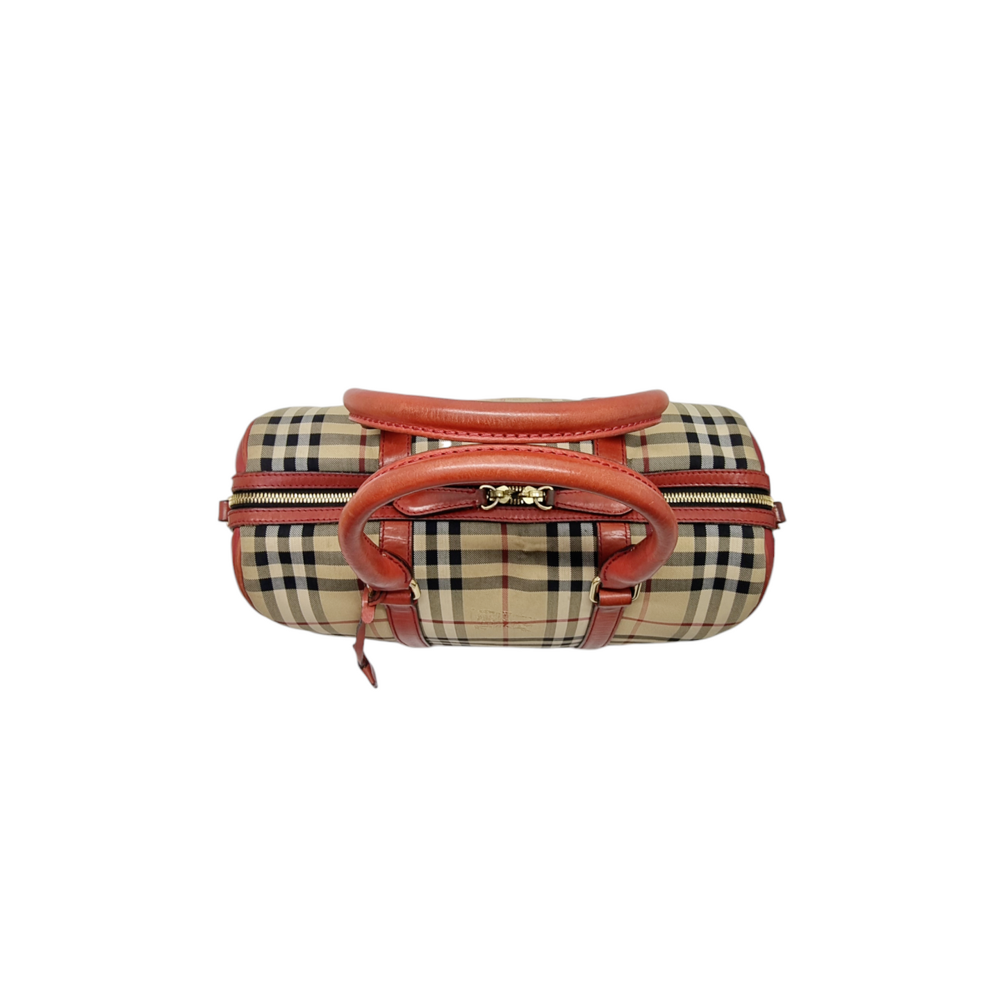 Burberry Alchester Medium Horseferry Check Canvas Boston Bag Ghw (Red)