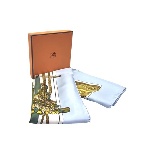 Hermes Vintage Passementerie Silk Scraf (Sky Blue/White)