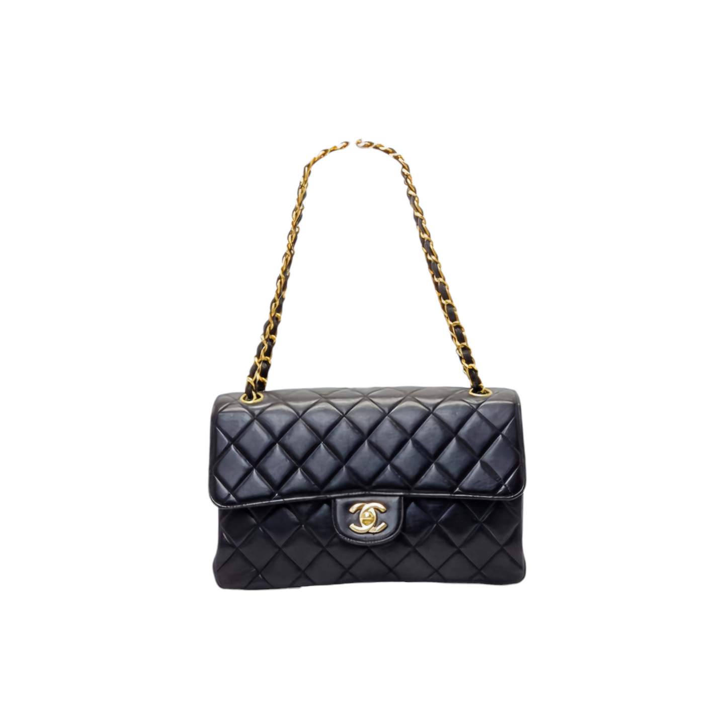 "RARE" Chanel Vintage Classic Double Sided Flap Medium Lambskin Ghw (Black)