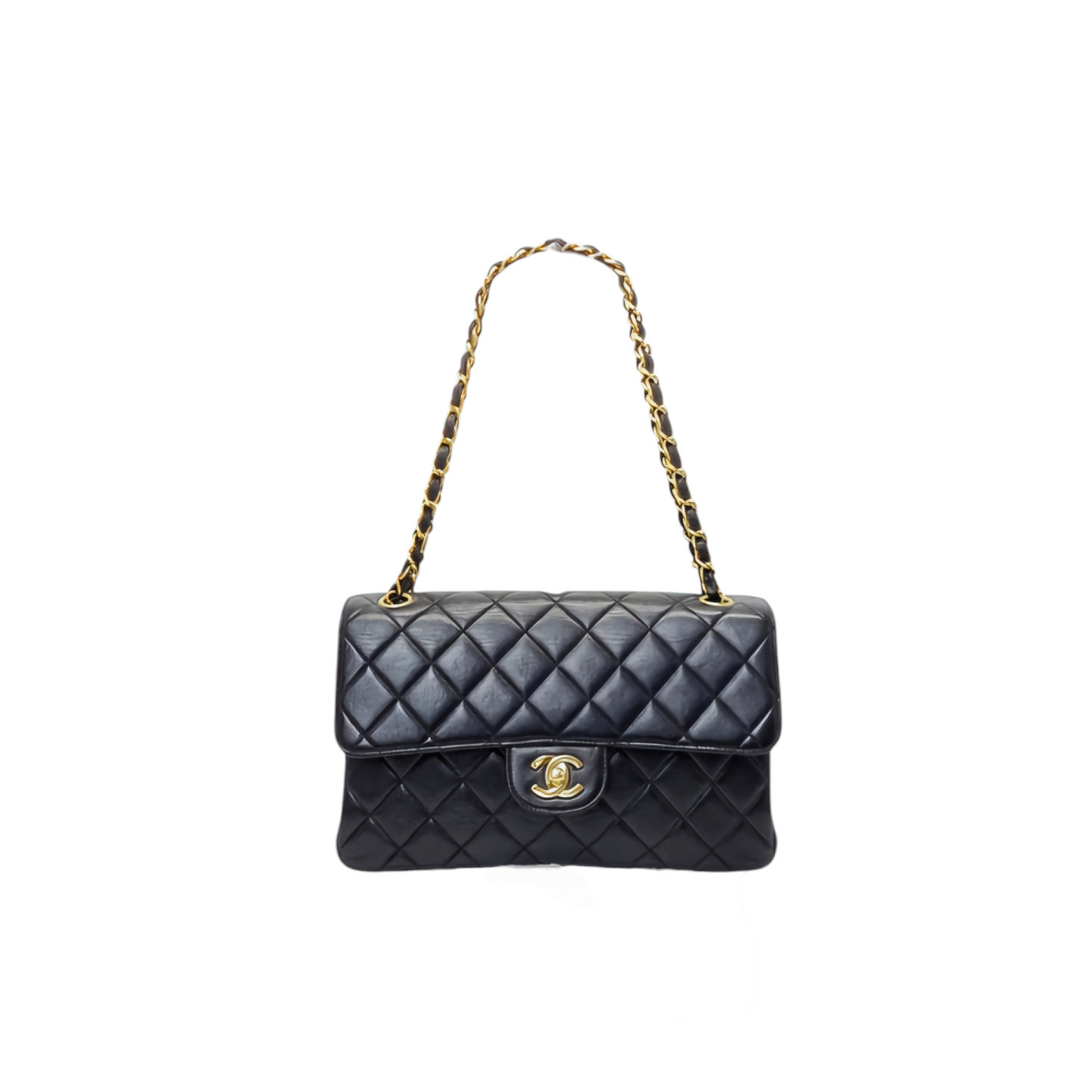 "RARE" Chanel Vintage Classic Double Sided Flap Medium Lambskin Ghw (Black)