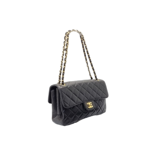 "RARE" Chanel Vintage Classic Double Sided Flap Medium Lambskin Ghw (Black)