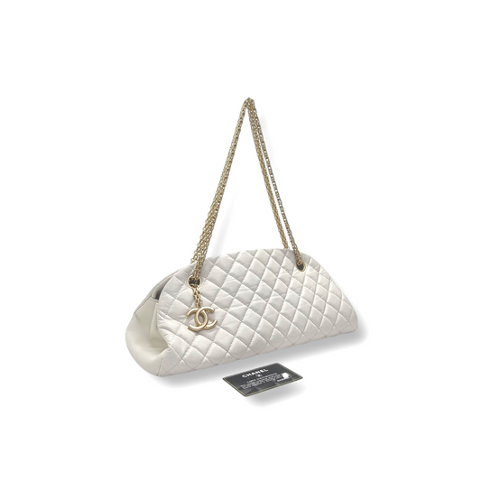 Chanel Mademoiselle Medium Bowling Calf Leather Bag Ghw (White)