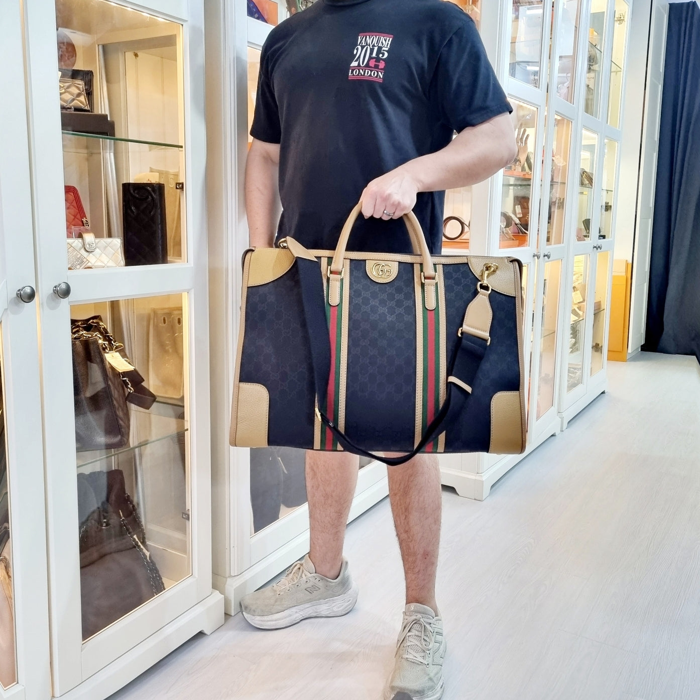 Gucci GG Bauletto Duffle Extra Large Canvas Bag Ghw (Black/Brown)