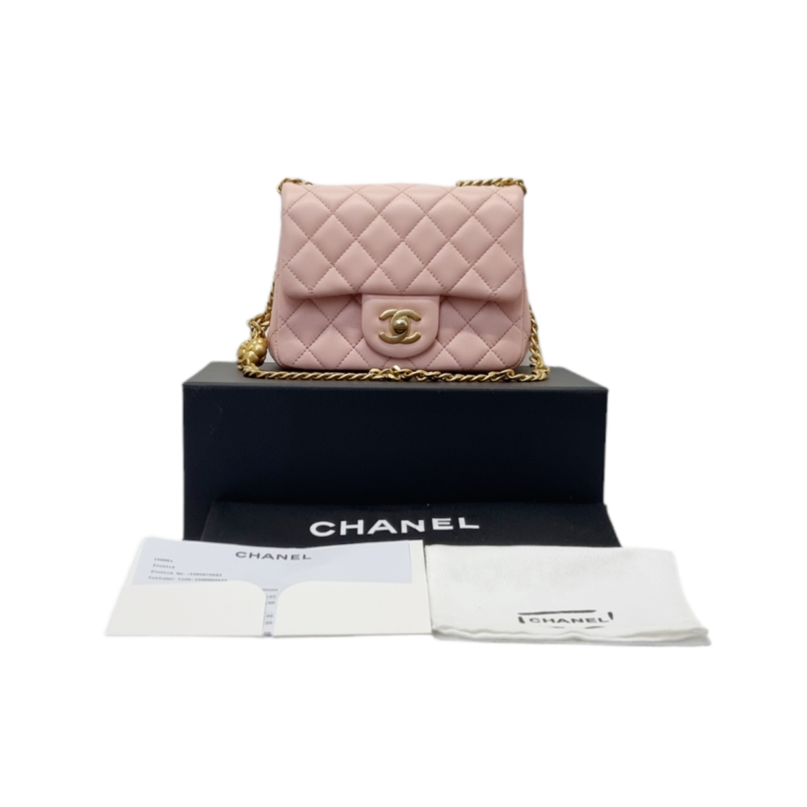 Chanel Classic Mini Flap With Camellia Adjustable Crush Ball Chain