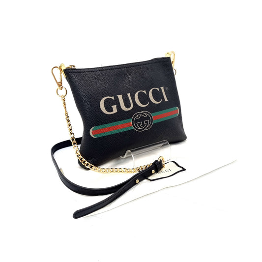 Gucci Print Leather Pouch Ghw (Black)