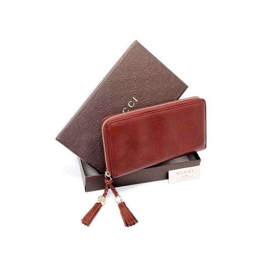 Gucci Zip Around Tassle Leather Wallet Ghw (Brown)