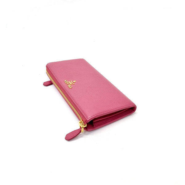 Prada 1ML183 Vitello Grain Leather Zippy Wallet Ghw (Peonia/Pink)