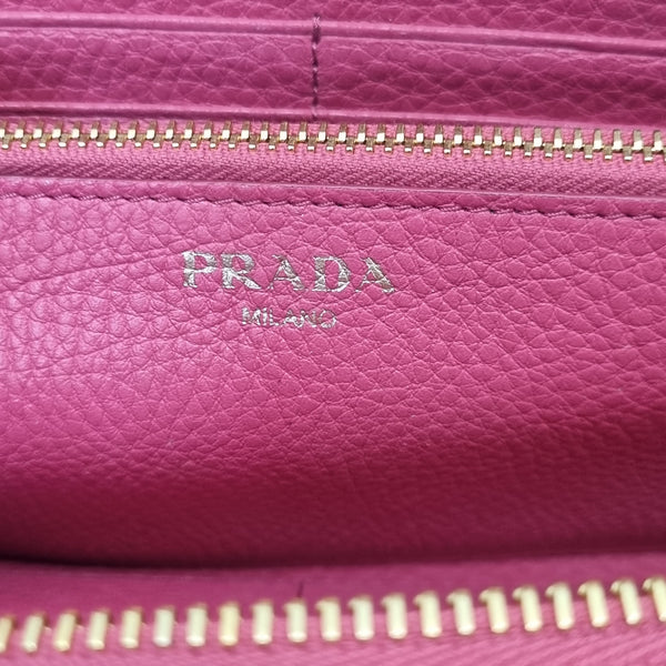 Prada 1ML183 Vitello Grain Leather Zippy Wallet Ghw (Peonia/Pink)