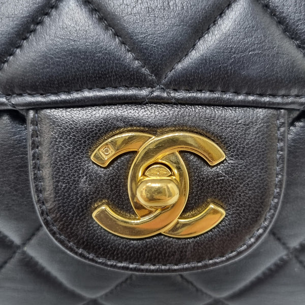 "RARE" Chanel Vintage Classic Double Sided Flap Medium Lambskin Ghw (Black)
