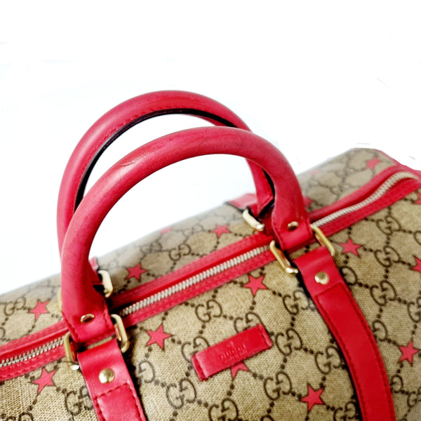 Gucci Joy GG Supreme Star Limited Edition 2013 Canvas Boston Bag Ghw (Beige/Red)