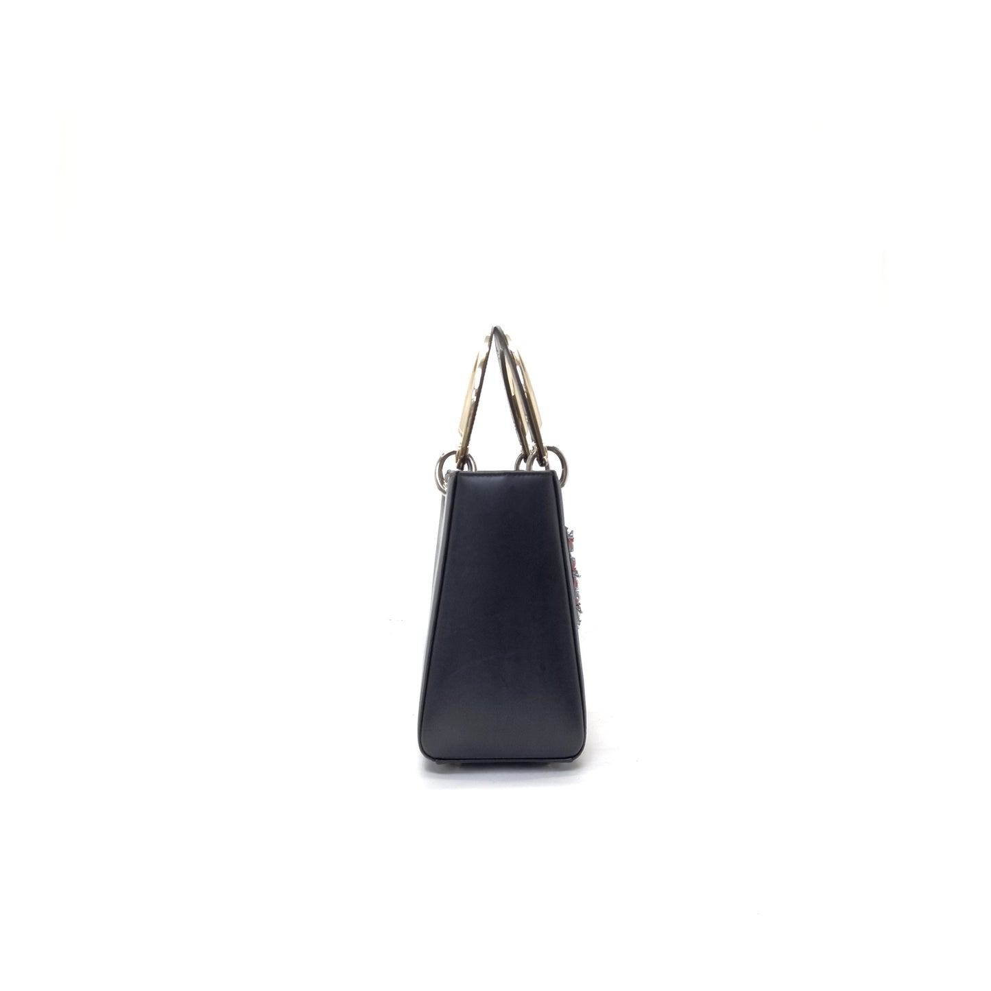 Christian Dior Lady Dior Medium Cannage Lambskin Patch Embellished Shw (Black)
