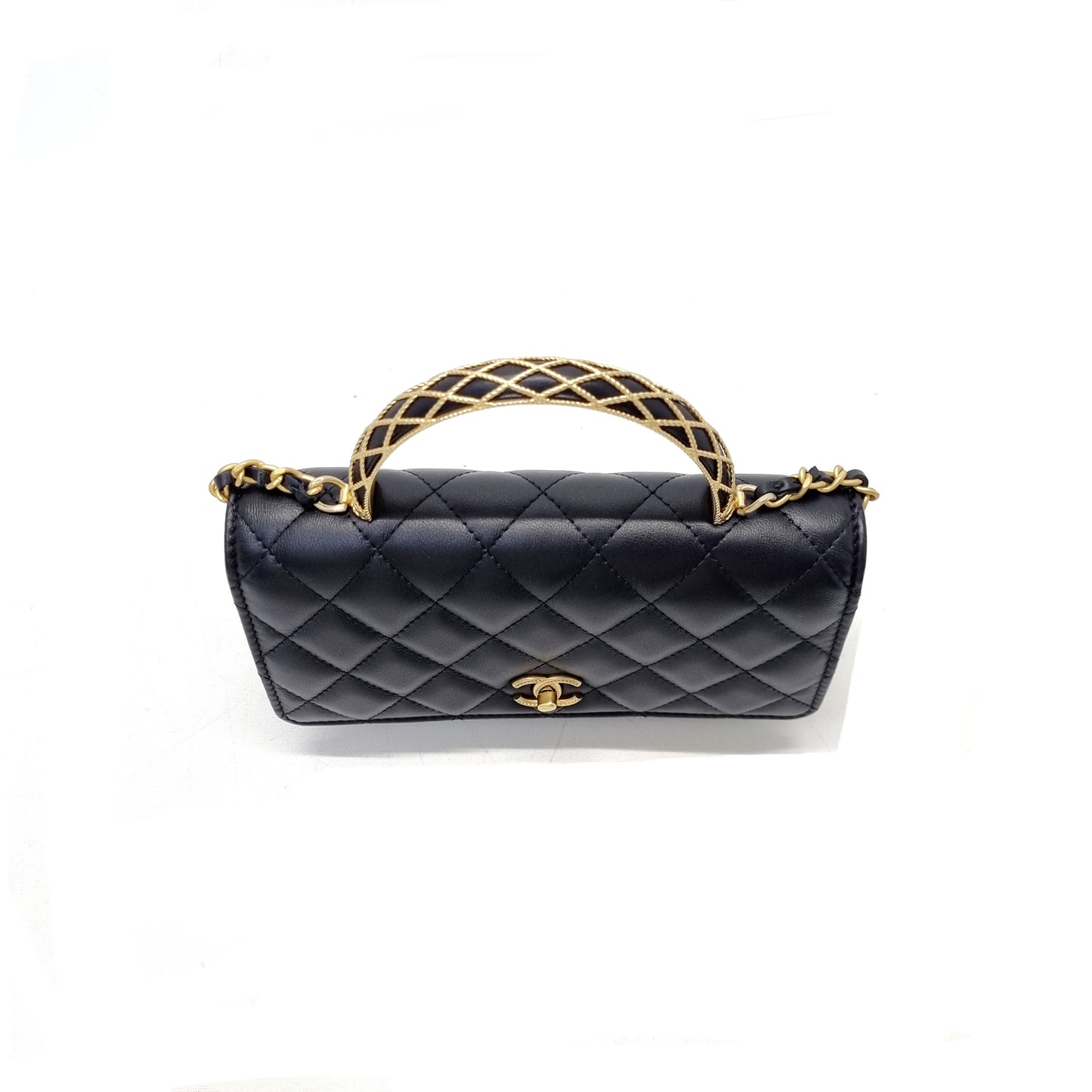 Chanel Wallet On Chain With Top Handle Lambskin Ghw (Black)
