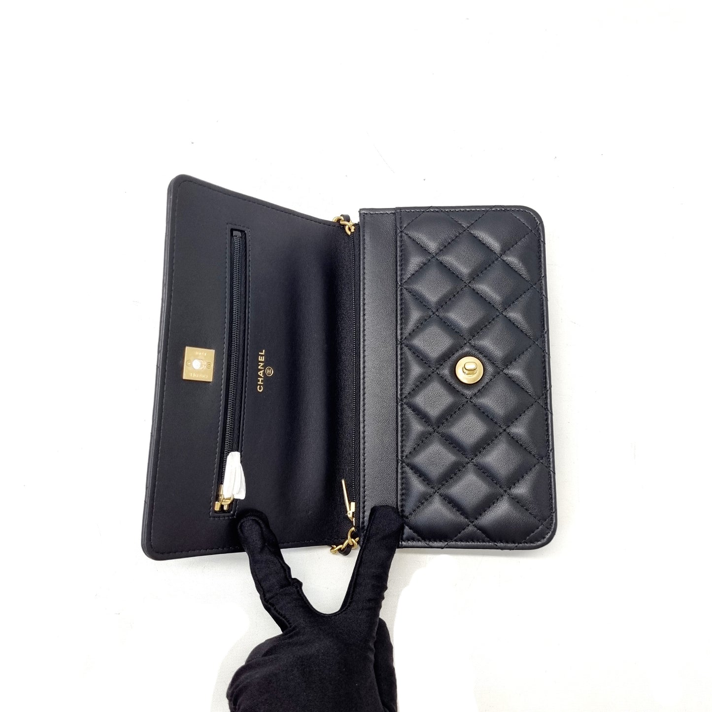 Chanel Wallet On Chain With Top Handle Lambskin Ghw (Black)