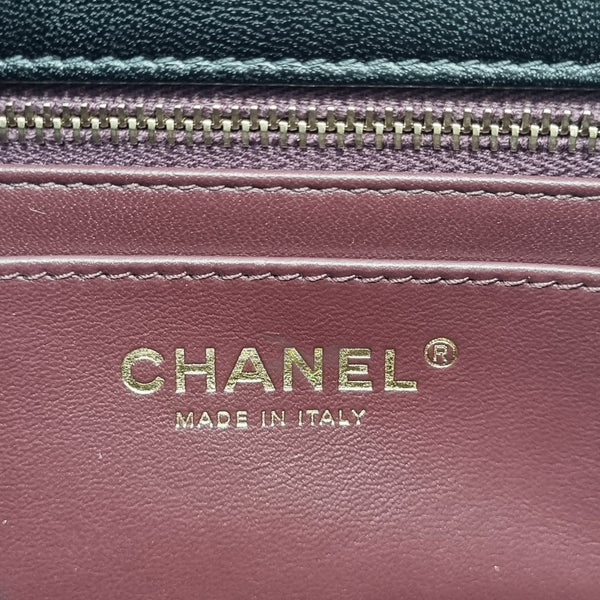 Chanel Small Flap Bag With Wenge Wood Top Handle Lambskin Ghw (Black)