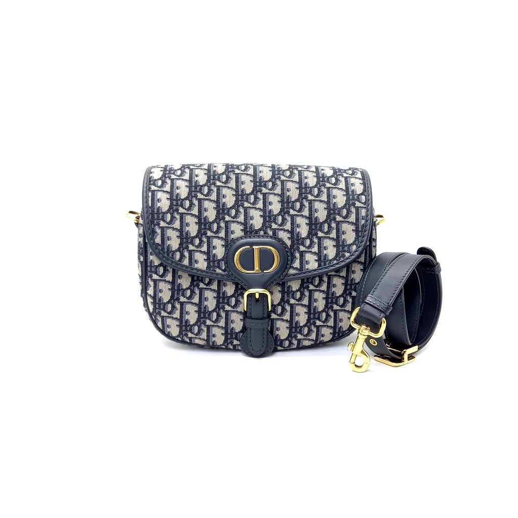 Christian Dior Bobby Medium Sling Bag Ghw (Blue Oblique Jacquard