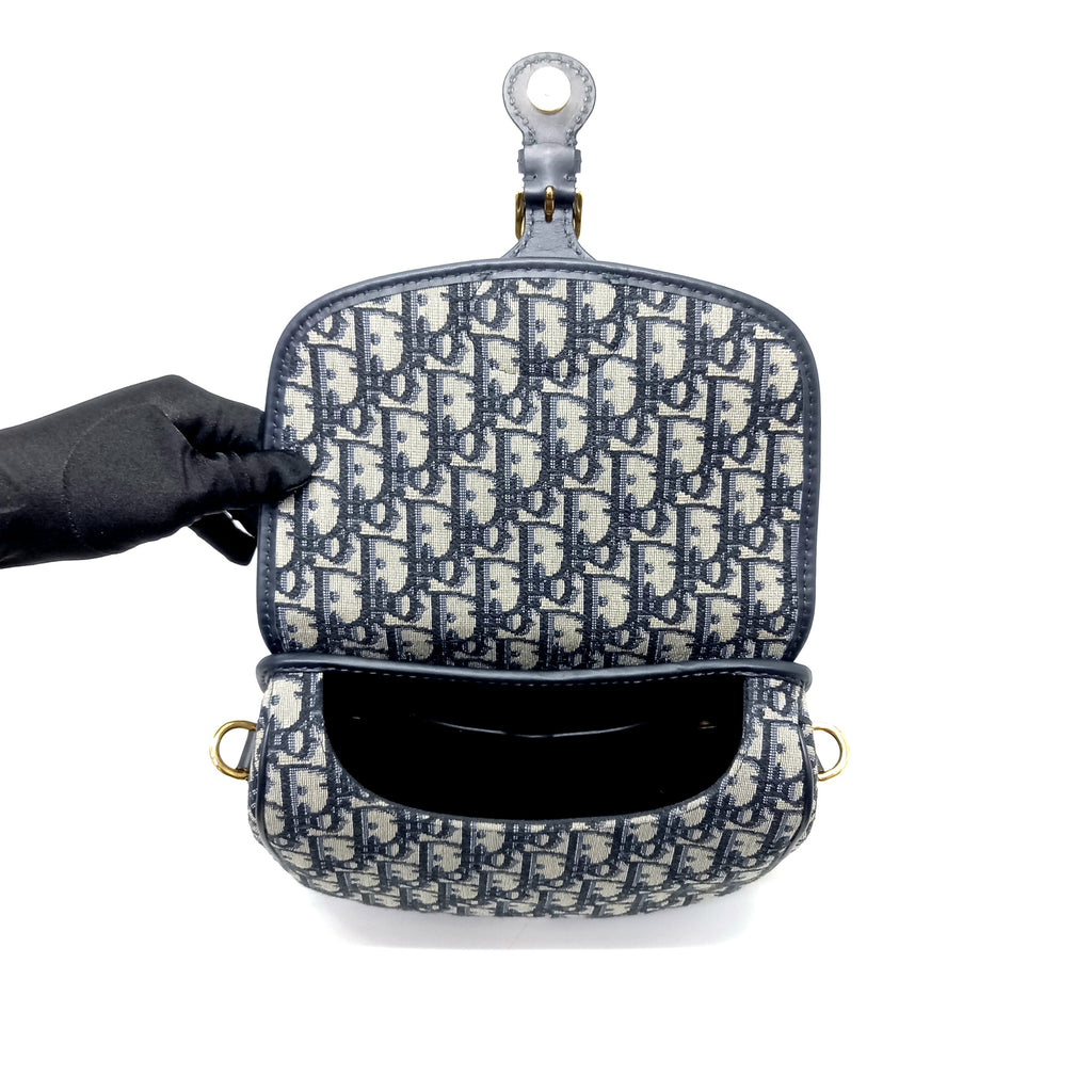 Christian Dior Bobby Medium Sling Bag Ghw (Blue Oblique Jacquard