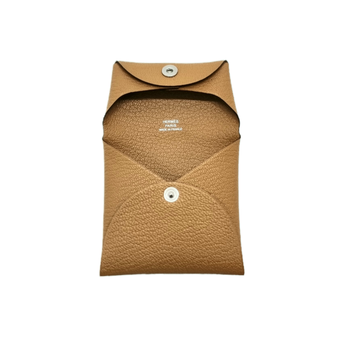 Hermes Bastia Change Purse Chevre Leather Palladium Hw (Caramel)