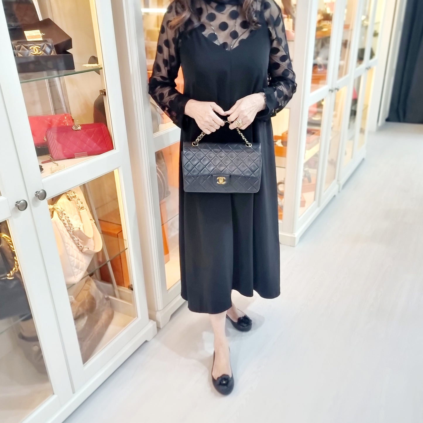 Chanel Vintage Classic Medium Double Flap Vintage Lambskin Ghw (Black)