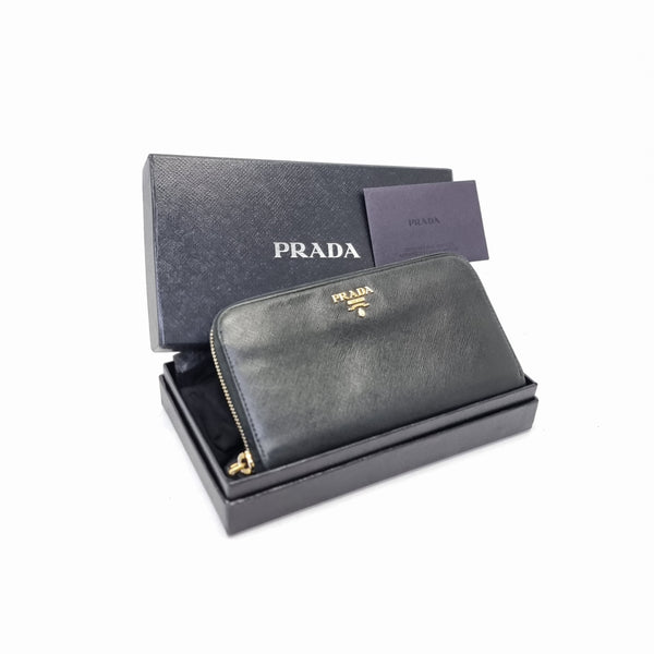 Prada Saffiano Metal Zippy Wallet Ghw (Black)