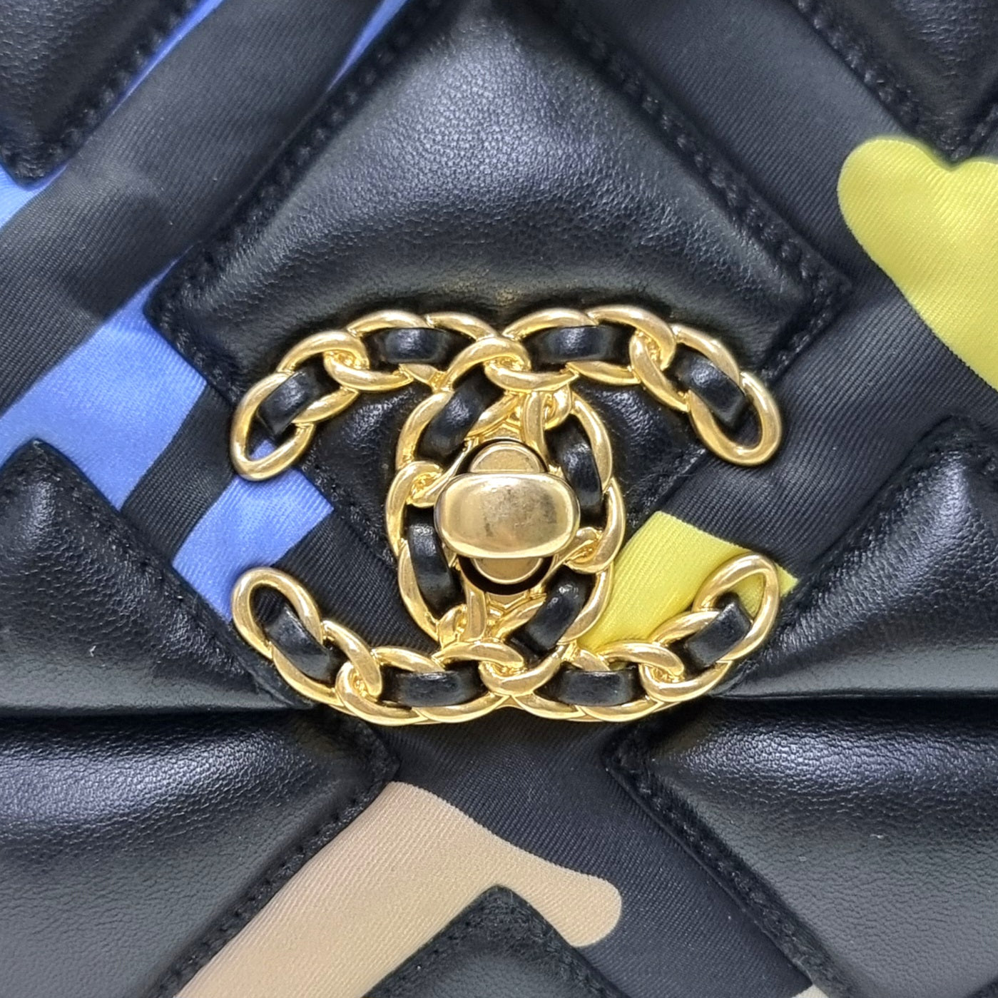 Chanel C19 Flap SS22 Limited Edition Lambskin Nylon Fabric 3 Tone Hw (Black Multicolour)