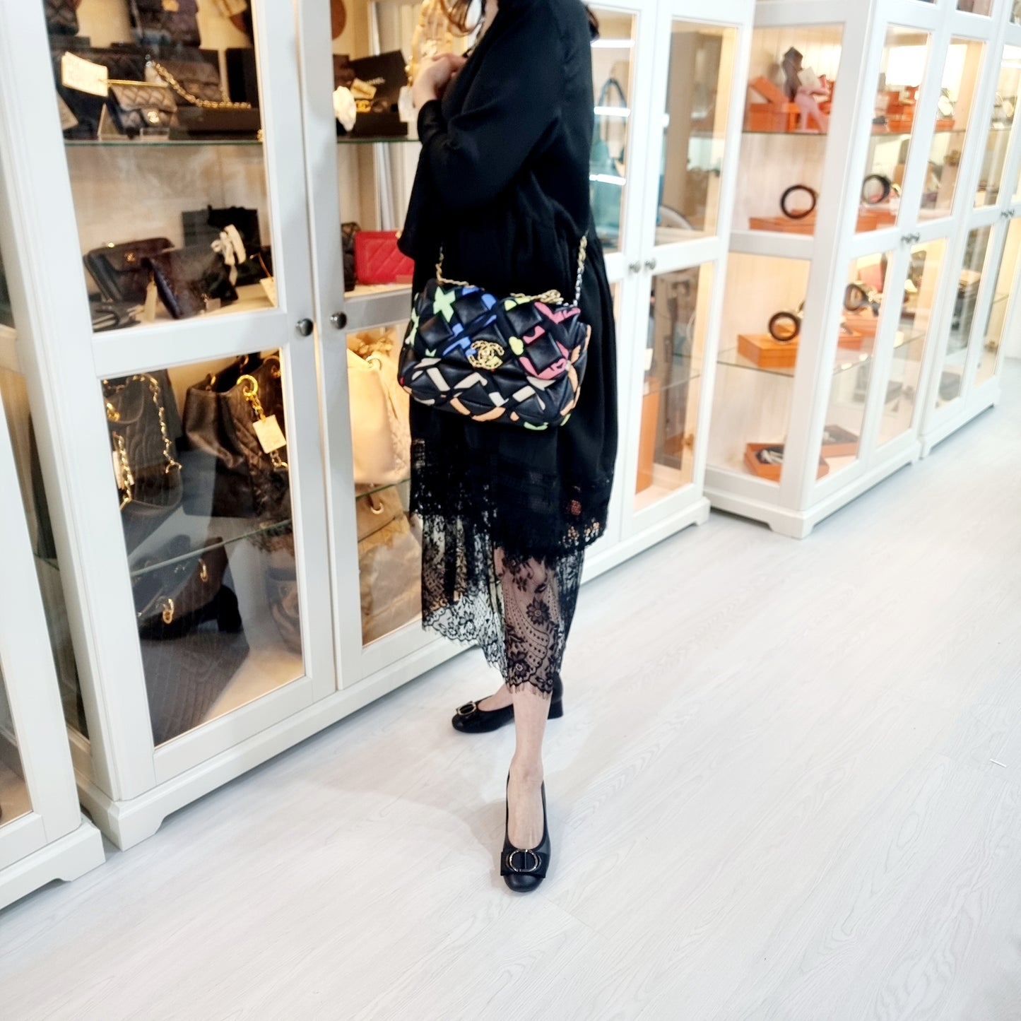 Chanel C19 Flap SS22 Limited Edition Lambskin Nylon Fabric 3 Tone Hw (Black Multicolour)