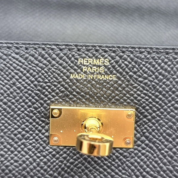 Hermes Classique Kelly To Go Wallet With Strap Epsom Calfskin Ghw (Black)