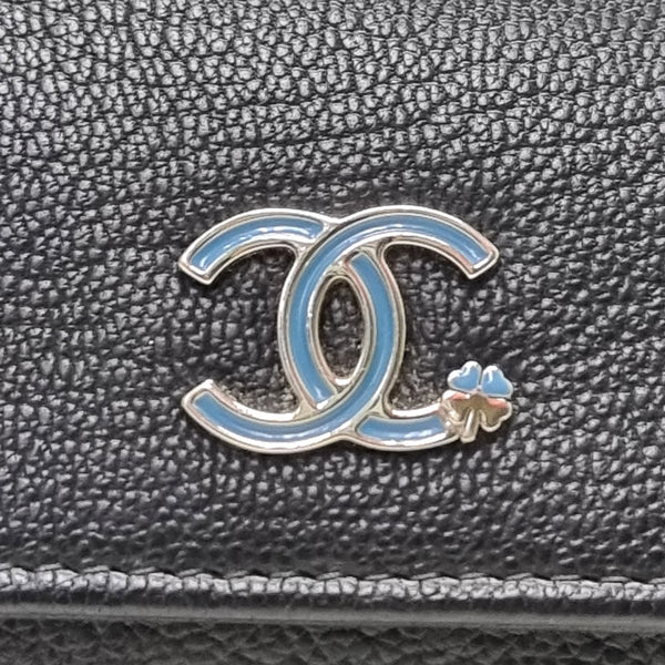 Chanel Card Holder Lucky Clover Leather Shw ( Black)