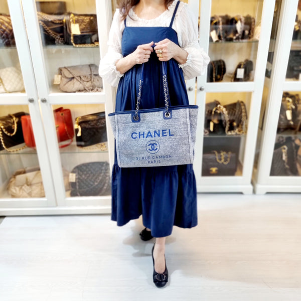 Chanel Deauville Canvas Small Shoulder Bag Shw (Grey/Blue)