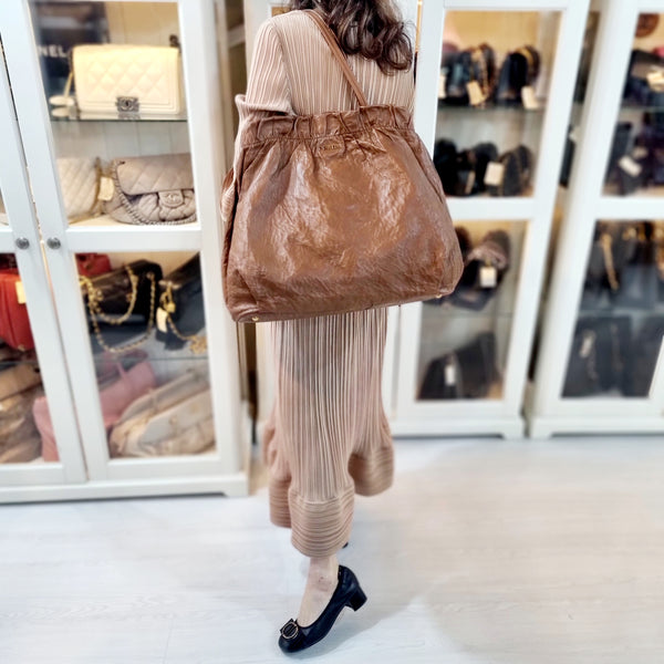 Prada Wrinkled Nappa Leather Hobo Bag (Brown)