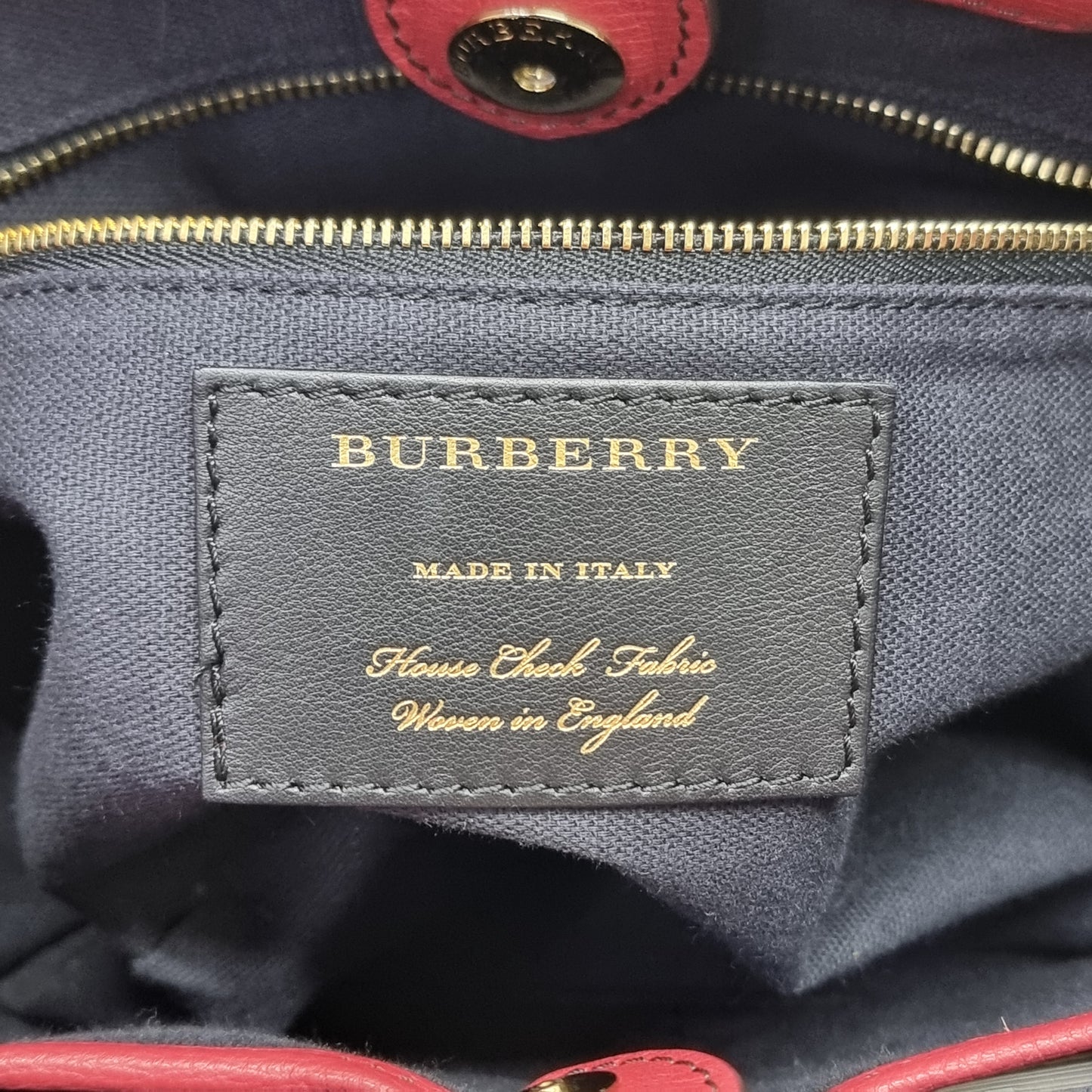Burberry Banner House Check Leather Small Tote Bag Ghw (Red)