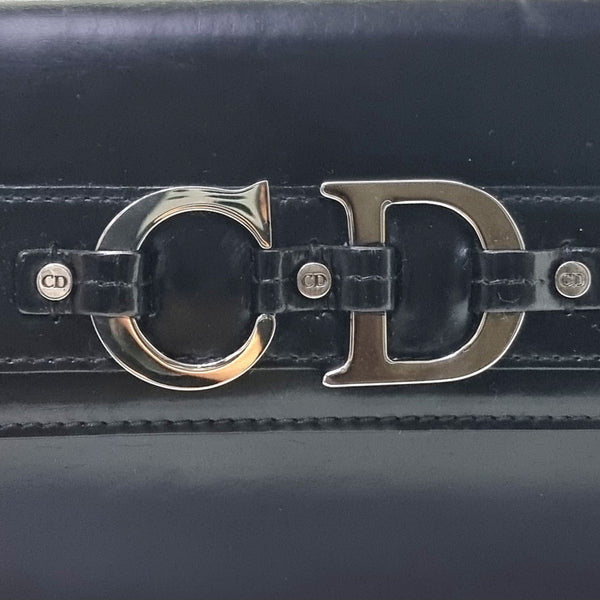 Christian Dior CD Logo Leather Wristlet Clutch Shw (Black)