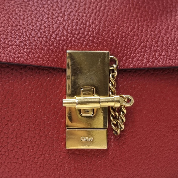 Chloe Drew Mini Crossbody Bag Grained Leather Ghw (Red)