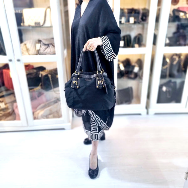 Prada Nylon Jacquard Tote Ghw (Black)